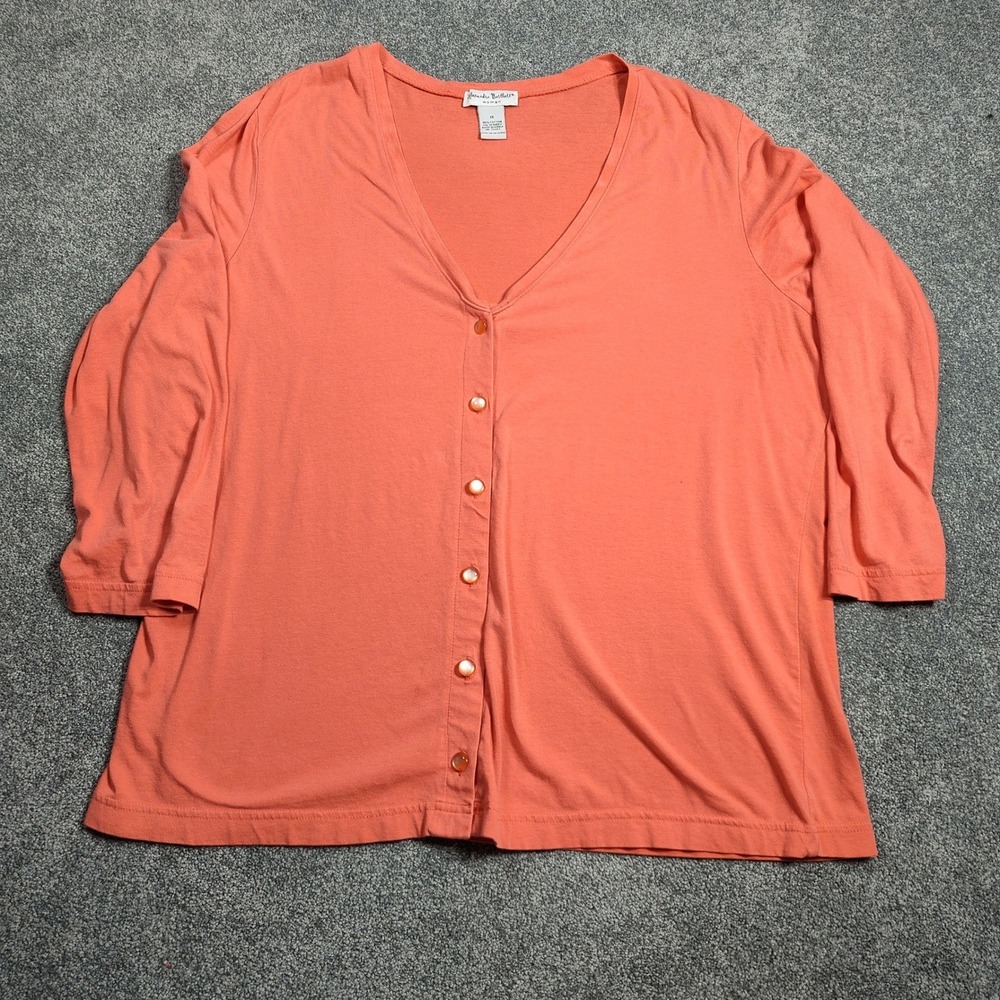 Alexandra Bartlett Woman 1X Coral Pink 3/4 Sleeve V-Neck Button Front Top
